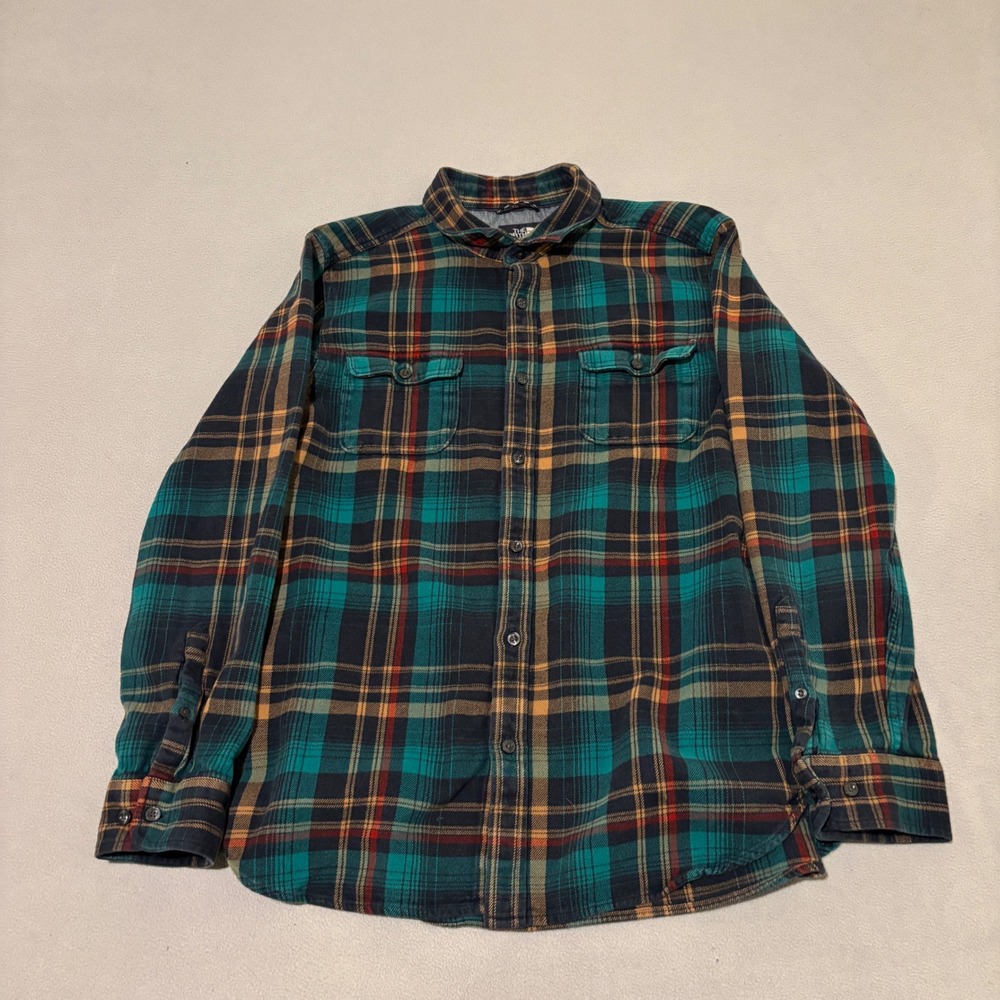The North Face Mens Large Teal Plaid Flannel Long Sleeve Shirt Lumberjack